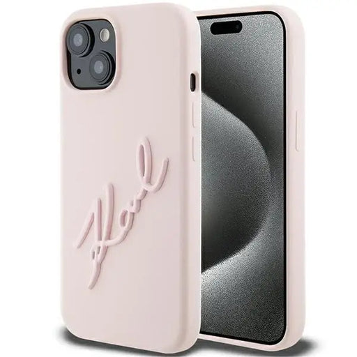 Karl Lagerfeld Silicone Karl Script case for iPhone 15 - pink - Cell phone cases and covers<<<HurtelXML