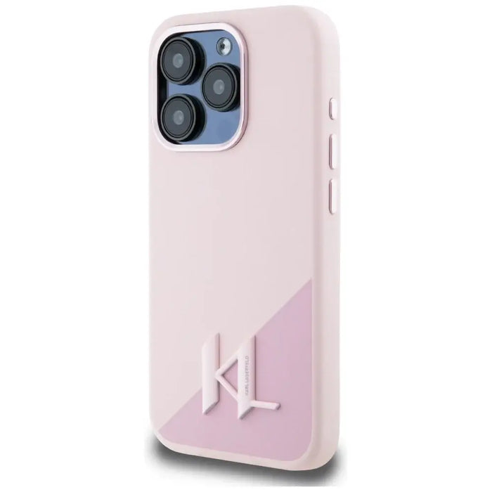 Karl Lagerfeld Silicone Shadow Metal Initial MagSafe Case for iPhone 15 Pro Max Pink - Cell phone cases