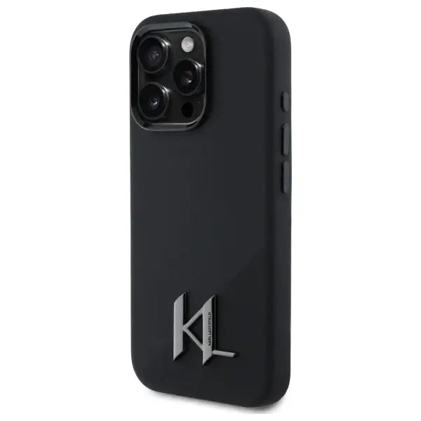 Karl Lagerfeld Silicone Shadow Metal Initial MagSafe Case for iPhone 16 Pro Max - Black - Cell phone cases