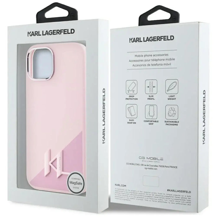 Karl Lagerfeld Silicone Shadow Metal Initial MagSafe iPhone 15 Case Pink - Cell phone cases and covers<<<HurtelXML