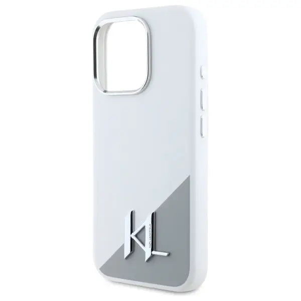 Karl Lagerfeld Silicone Shadow Metal Initial MagSafe iPhone 16 Pro Case - White - Cell phone cases