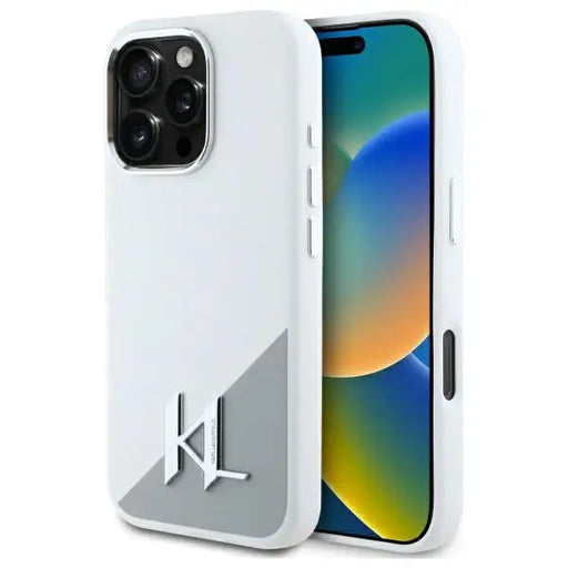 Karl Lagerfeld Silicone Shadow Metal Initial MagSafe iPhone 16 Pro Case - White - Cell phone cases