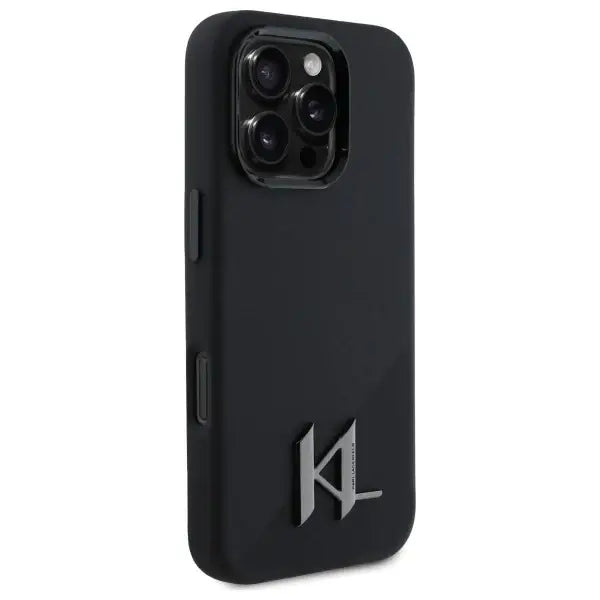 Karl Lagerfeld Silicone Shadow Metal Initial MagSafe iPhone 16 Pro Case - Black - Cell phone cases