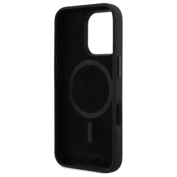Karl Lagerfeld Silicone Shadow Metal Initial MagSafe iPhone 16 Pro Case - Black - Cell phone cases