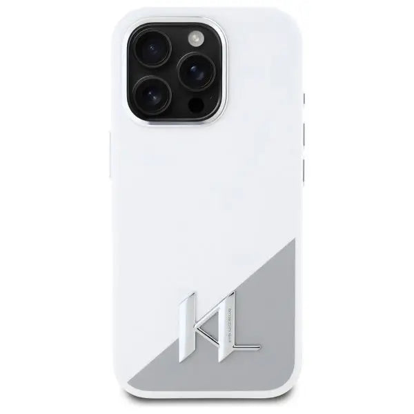 Karl Lagerfeld Silicone Shadow Metal Initial MagSafe iPhone 16 Pro Case - White - Cell phone cases
