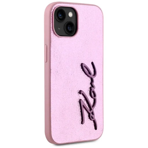 Karl Lagerfeld Wrinkled Metal Signature iPhone 15 Case - Pink - Cell phone cases and covers<<<HurtelXML