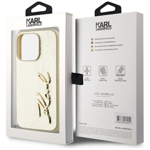 Karl Lagerfeld Wrinkled Metal Signature iPhone 15 Pro Case - Gold - Cell phone cases and covers<<<HurtelXML