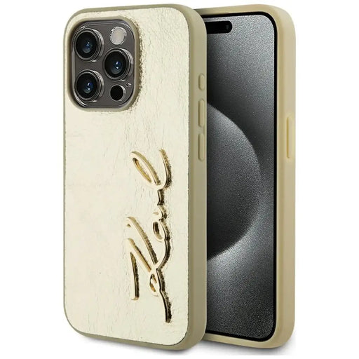 Karl Lagerfeld Wrinkled Metal Signature iPhone 15 Pro Case - Gold - Cell phone cases and covers<<<HurtelXML