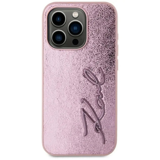 Karl Lagerfeld Wrinkled Metal Signature iPhone 15 Pro Case - Pink - Cell phone cases and covers<<<HurtelXML