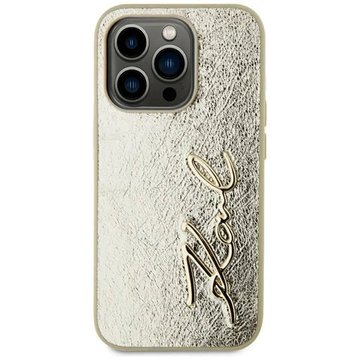 Karl Lagerfeld Wrinkled Metal Signature iPhone 15 Pro Max Case - Gold - Cell phone cases and covers<<<HurtelXML