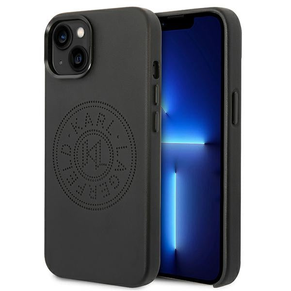 Karl Lagerfeld Leather Perforated Logo Case for iPhone 14 Plus - Black
