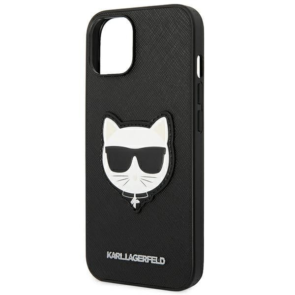 Karl Lagerfeld Saffiano Choupette Head Patch Case for iPhone 14 Plus - Black