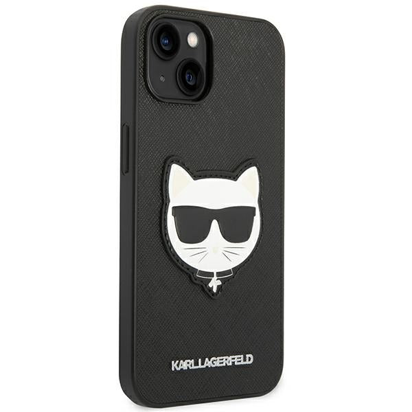 Karl Lagerfeld Saffiano Choupette Head Patch Case for iPhone 14 Plus - Black