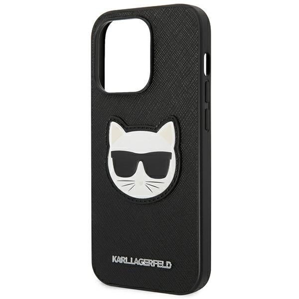 Karl Lagerfeld Saffiano Choupette Head Patch Case for iPhone 14 Pro - Black