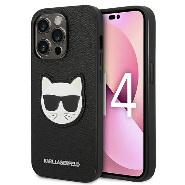 Karl Lagerfeld Saffiano Choupette Head Patch Case for iPhone 14 Pro - Black