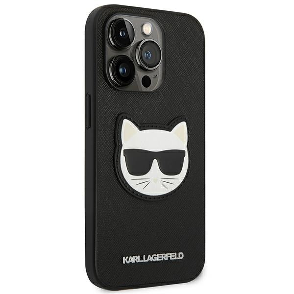 Karl Lagerfeld Saffiano Choupette Head Patch Case for iPhone 14 Pro Max - Black
