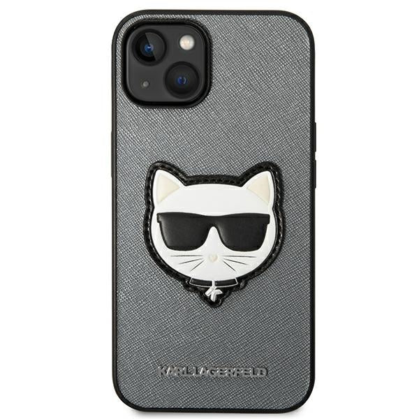 Karl Lagerfeld Saffiano Choupette Head Patch case for iPhone 14 Plus - silver