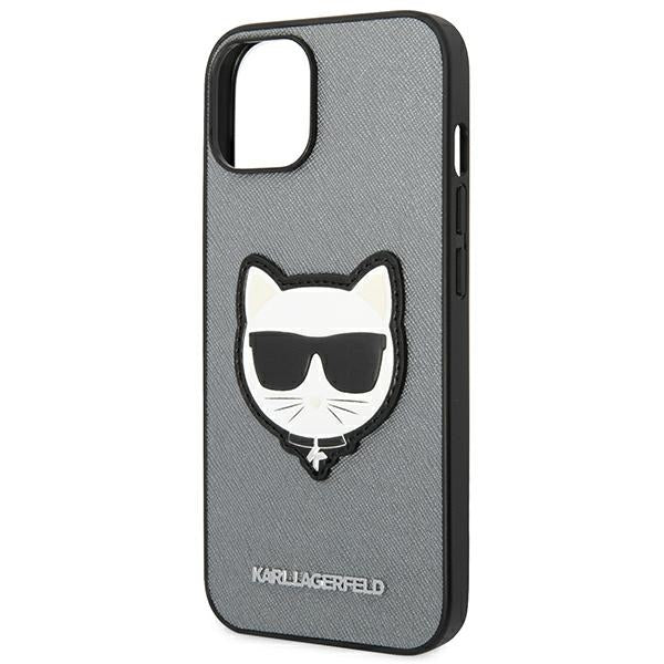 Karl Lagerfeld Saffiano Choupette Head Patch case for iPhone 14 Plus - silver