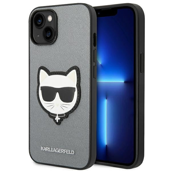 Karl Lagerfeld Saffiano Choupette Head Patch case for iPhone 14 Plus - silver