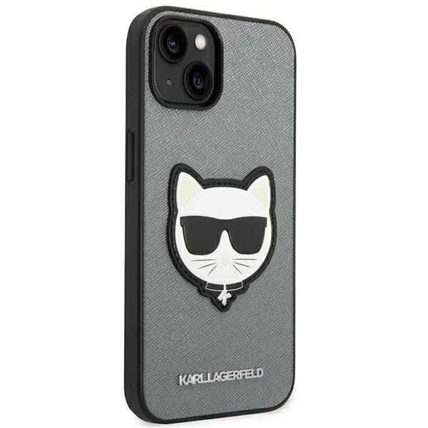 Karl Lagerfeld Saffiano Choupette Head Patch case for iPhone 14 Plus - silver