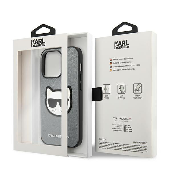 Karl Lagerfeld Saffiano Choupette Head Patch case for iPhone 14 Pro - silver