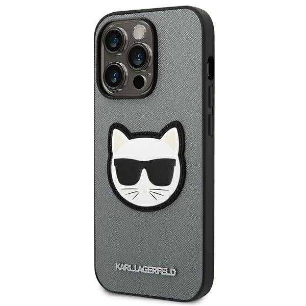 Karl Lagerfeld Saffiano Choupette Head Patch case for iPhone 14 Pro - silver