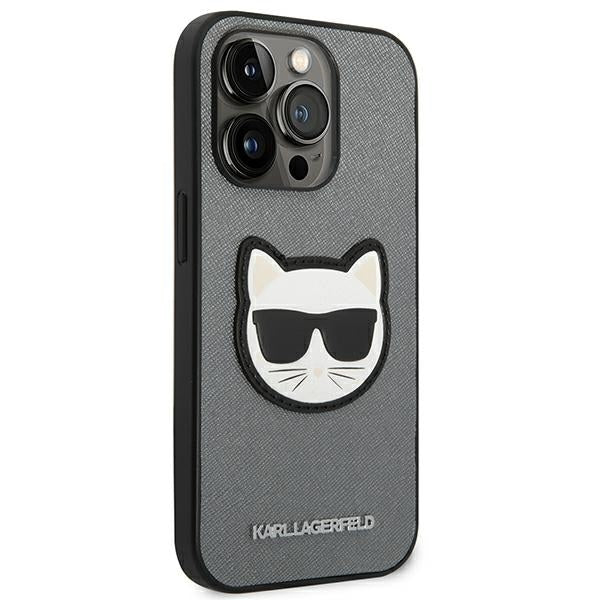 Karl Lagerfeld Saffiano Choupette Head Patch case for iPhone 14 Pro - silver