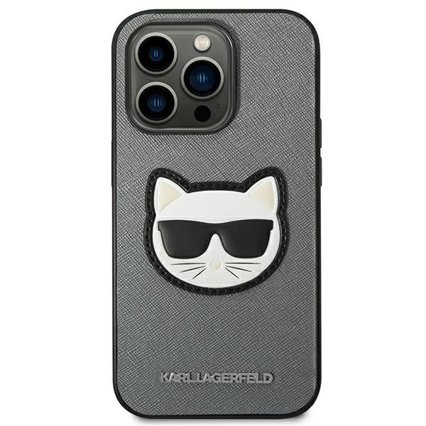 Karl Lagerfeld Saffiano Choupette Head Patch case for iPhone 14 Pro - silver