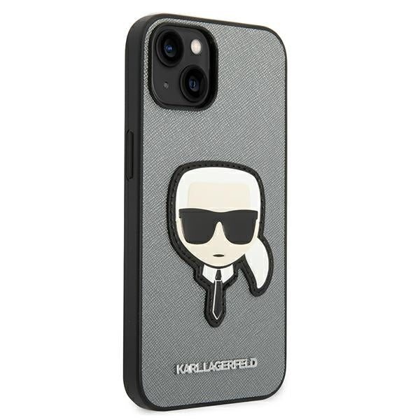 Karl Lagerfeld Saffiano Karl's Head Patch case for iPhone 14 Plus - silver
