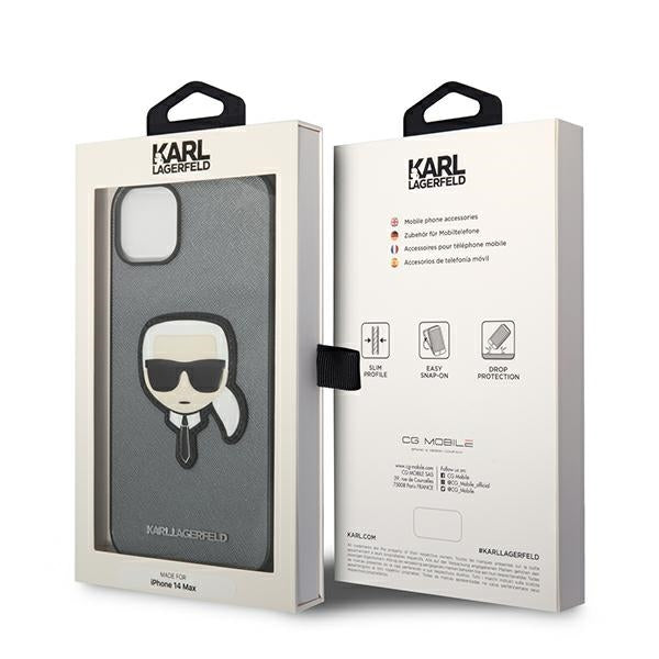 Karl Lagerfeld Saffiano Karl&#39;s Head Patch case for iPhone 14 Plus - silver