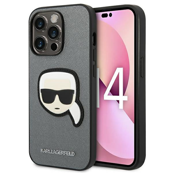 Karl Lagerfeld Saffiano Karl&#39;s Head Patch case for iPhone 14 Pro Max - silver