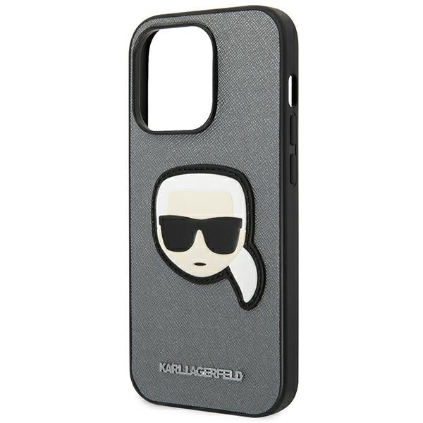 Karl Lagerfeld Saffiano Karl&#39;s Head Patch case for iPhone 14 Pro Max - silver