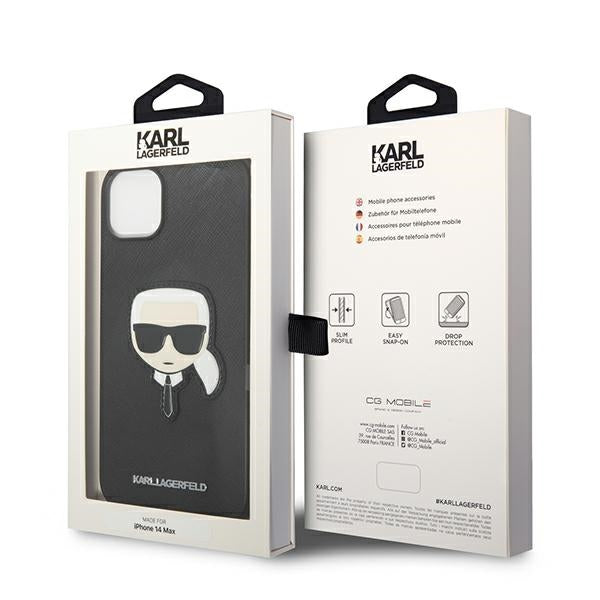 Karl Lagerfeld Saffiano Karl&#39;s Head Patch Case for iPhone 14 Plus - Black