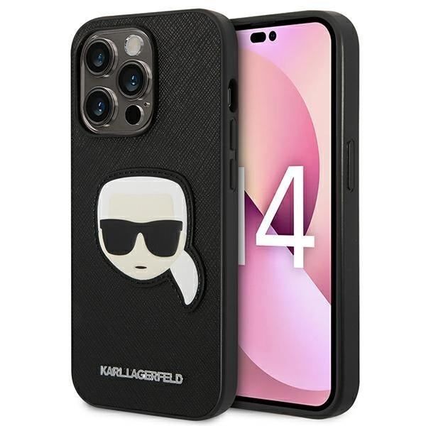 Karl Lagerfeld Saffiano Karl&#39;s Head Patch Case for iPhone 14 Pro - Black