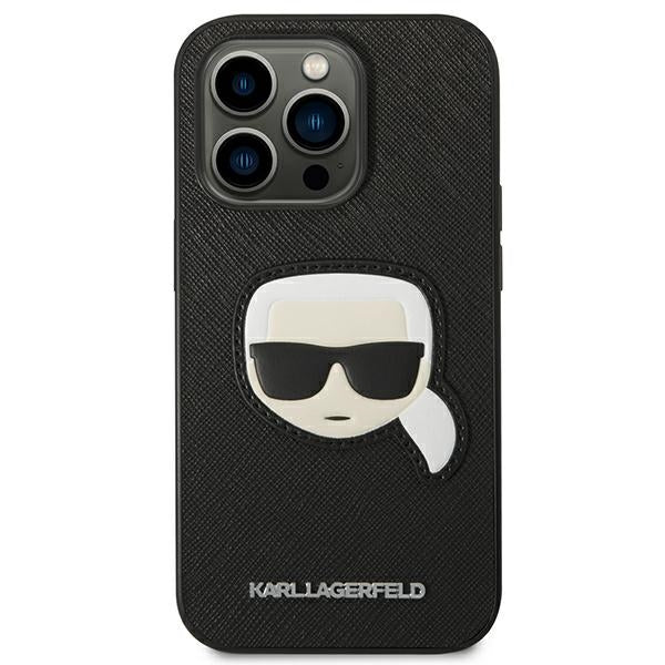 Karl Lagerfeld Saffiano Karl&#39;s Head Patch Case for iPhone 14 Pro - Black