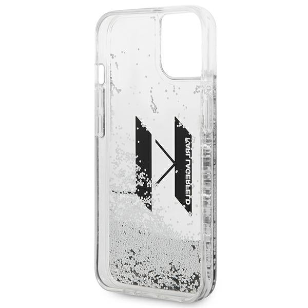 Karl Lagerfeld Liquid Glitter Big KL case for iPhone 14 - silver