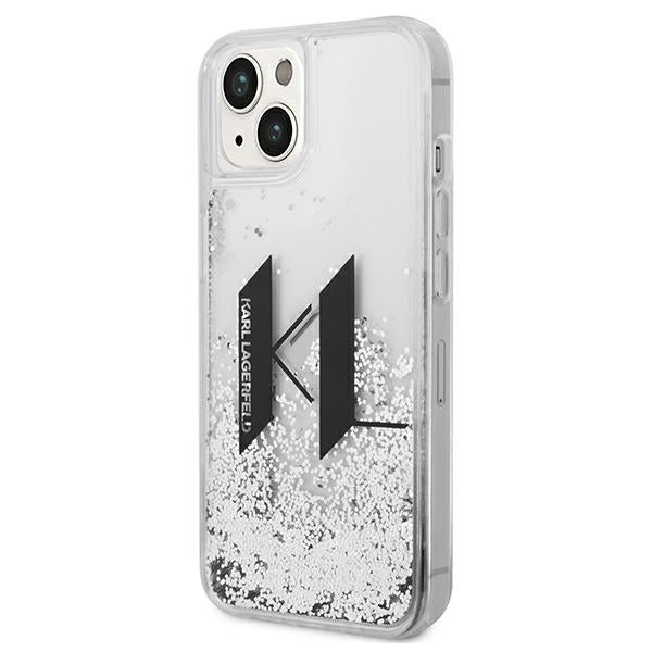 Karl Lagerfeld Liquid Glitter Big KL case for iPhone 14 - silver