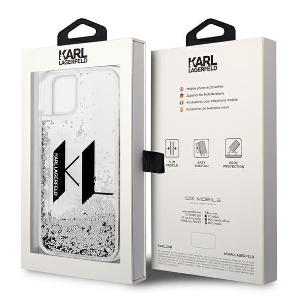 Karl Lagerfeld Liquid Glitter Big KL case for iPhone 14 - silver