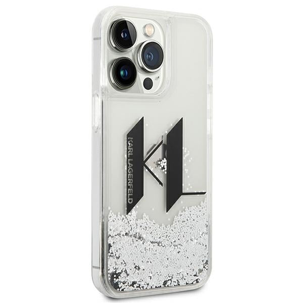 Karl Lagerfeld Liquid Glitter Big KL case for iPhone 14 Pro - silver