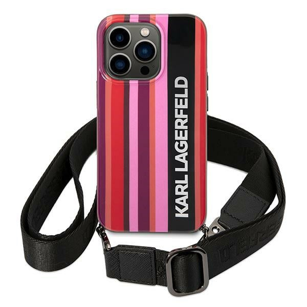 Karl Lagerfeld Color Stripes Strap Case for iPhone 14 Pro - Pink