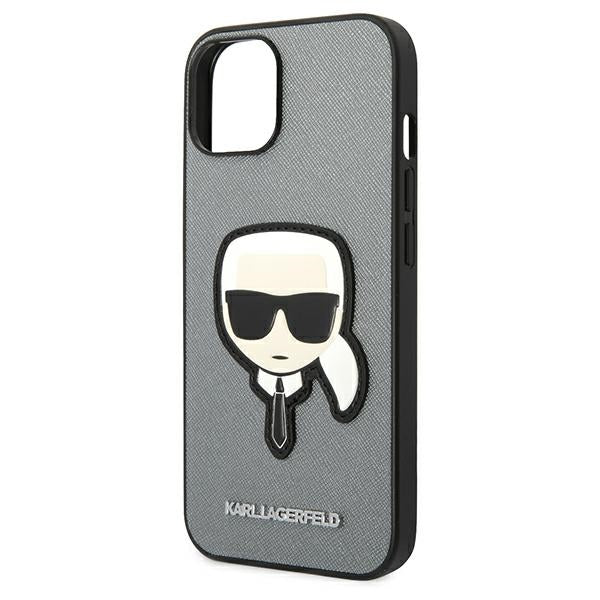 Karl Lagerfeld Saffiano Karl's Head Patch case for iPhone 14 - silver