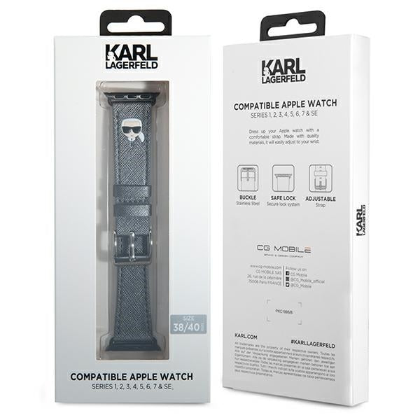 Karl Lagerfeld KLAWMOKHG Apple Watch Strap 38/40 / 41mm silver / silver strap Saffiano Karl Heads