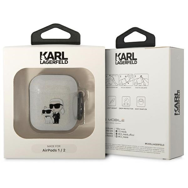 Karl Lagerfeld KLA2HNKCTGT Airpods 1/2 cover transparent Gliter Karl&amp;Choupette