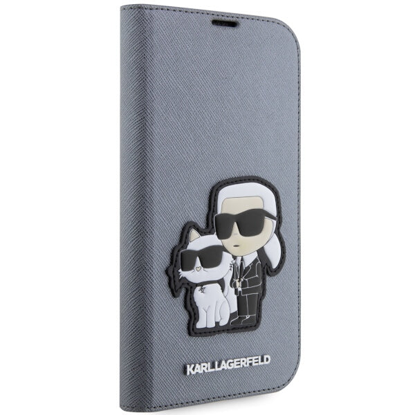 Karl Lagerfeld KLBKP14LSANKCPG iPhone 14 Pro 6.1" bookcase silver/silver Saffiano Karl & Choupette