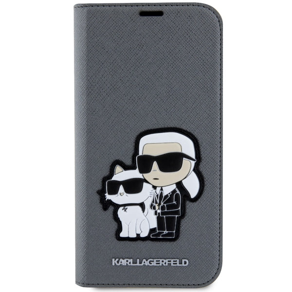 Karl Lagerfeld KLBKP14SSANKCPG iPhone 14 6.1" bookcase silver/silver Saffiano Karl & Choupette
