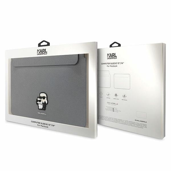 Karl Lagerfeld Saffiano Karl&amp;Choupette case for a 14" laptop - silver