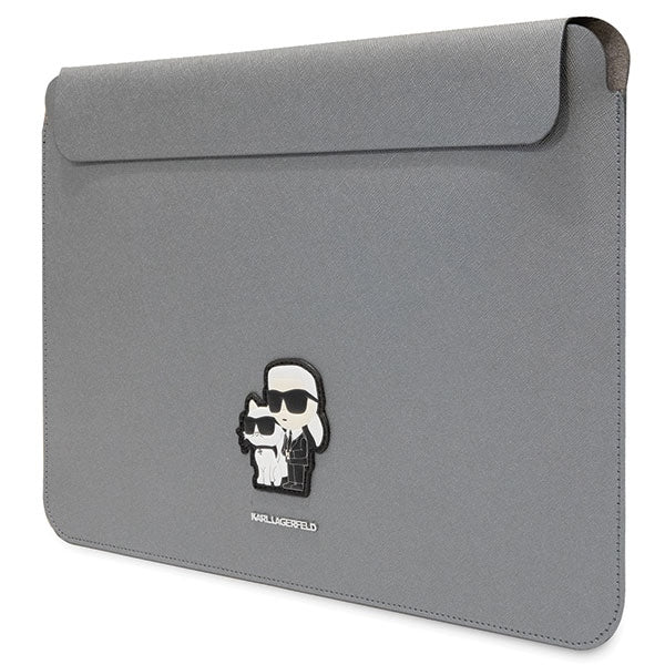 Karl Lagerfeld Saffiano Karl&amp;Choupette case for a 16" laptop - silver