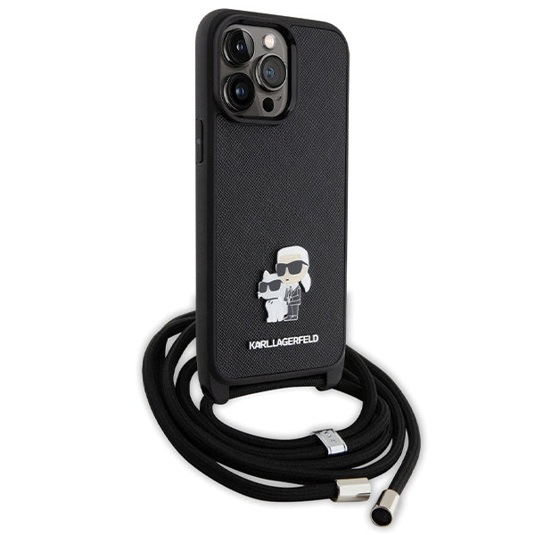 Karl Lagerfeld KLHCP14XSAKCPSK case for iPhone 14 Pro Max 6.7" hardcase - black Crossbody Saffiano Metal Pin Karl&Choupette