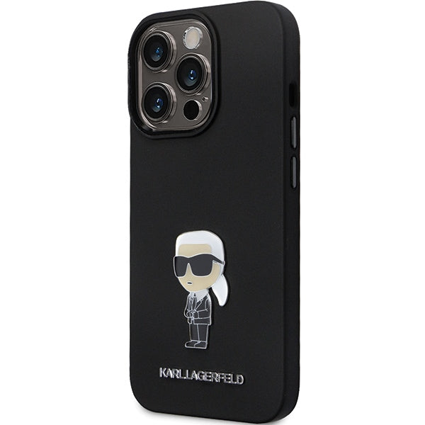 Karl Lagerfeld KLHCP13LSMHKNPK case for iPhone 13 Pro / 13 - black Silicone Ikonik Metal Pin
