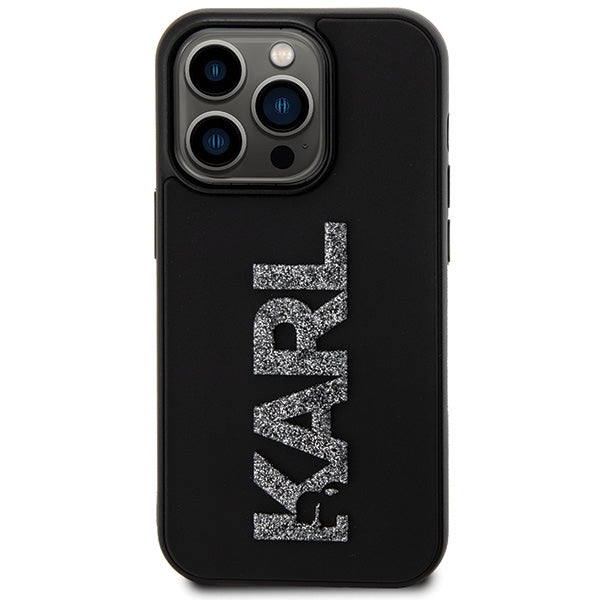 Karl Lagerfeld 3D Rubber Glitter Logo iPhone 15 Pro Case - Black